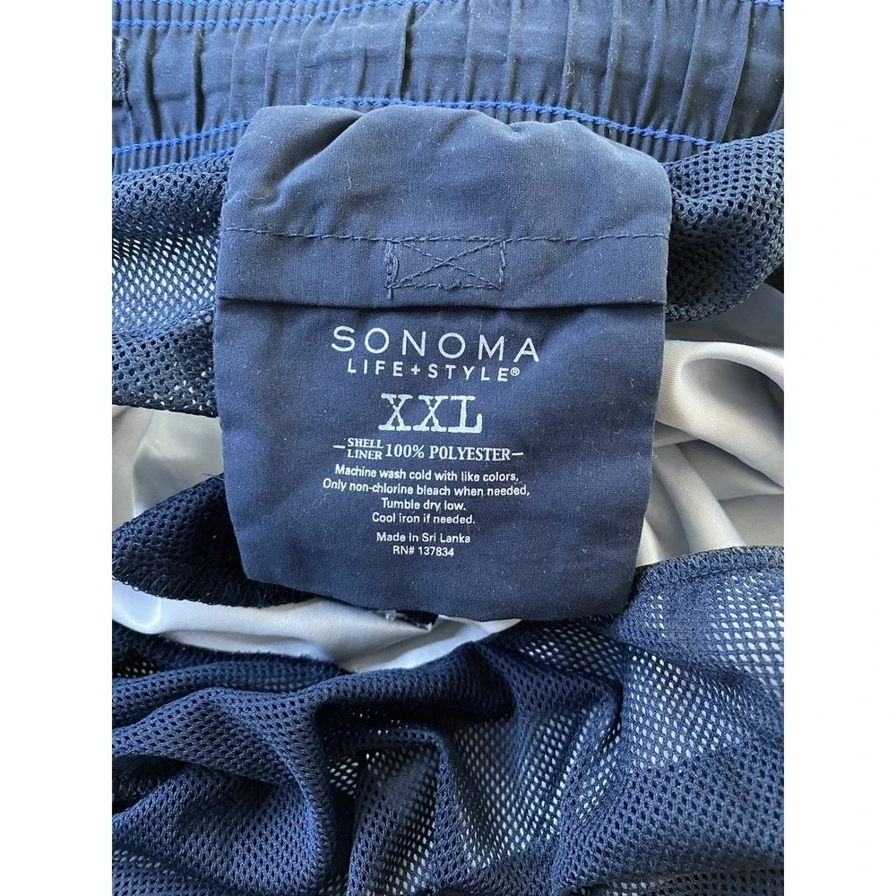 Men's Sonoma XXL‎ Multi Blue Swim Trunks Shorts Bathing Suit Drawstring Pockets